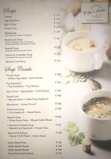 V Sip'n' Gossip menu 