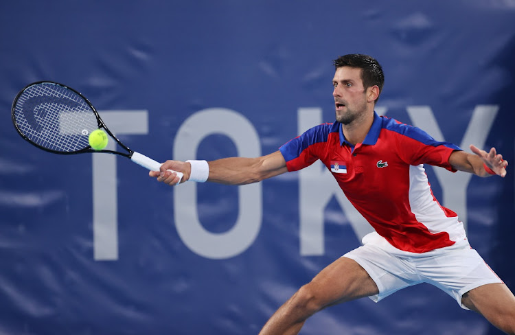 Novak Djokovic of Team Serbia plays a forehand during his Men's Singles Semifinal match against Alexander Zverev of Team Germany on day seven of the Tokyo 2020 Olympic Games at Ariake Tennis Park on July 30 2021 in Tokyo, Japan. Picture: GETTY IMAGES/CLIVE BRUNSKILL