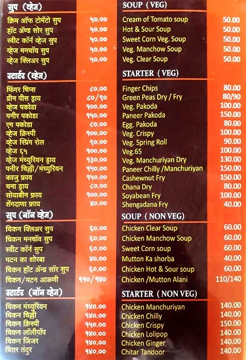 Hotel Aditya menu 