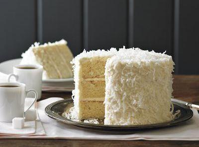 Buttercream frosting on coconut cake- William Sonoma.