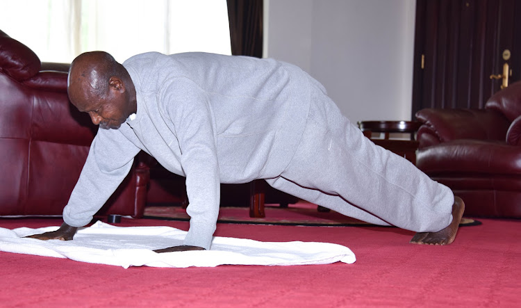 Ugandan President Yoweri Museveni seen here exercising.