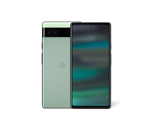 Front and back of Pixel 6a in Sage