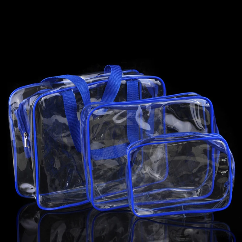 Amazon S Explosive Transparante PVC Reistassen Set van 3, Make-up Tas, Logo Printbaar, Ideaal voor Toiletartikelen en Reizen.