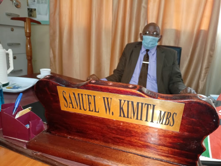 Bungoma County Commissioner Samuel Kimiti during a press conference in his office.