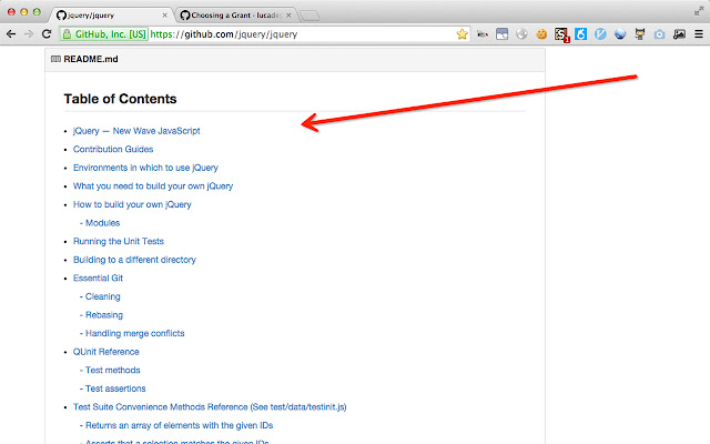 Github Toc chrome extension