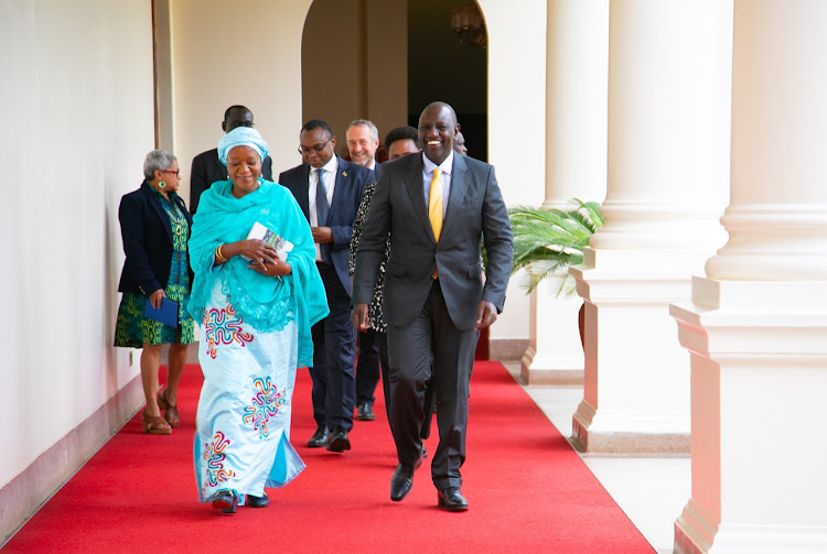 President William Ruto and DG UNON Zainab Bangura at the State House on November 2,2022.