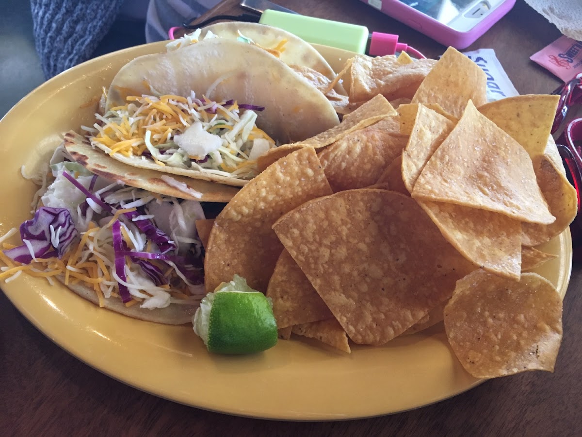 GF Tacos with Mahi Mahi.  Chips were delicious.  Next time I will get a side of guacamole to go with them.  2/2017