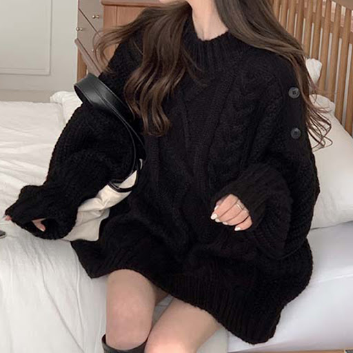 Title 2, Gentle Lazy Style Round Neck Side Button Fried ...