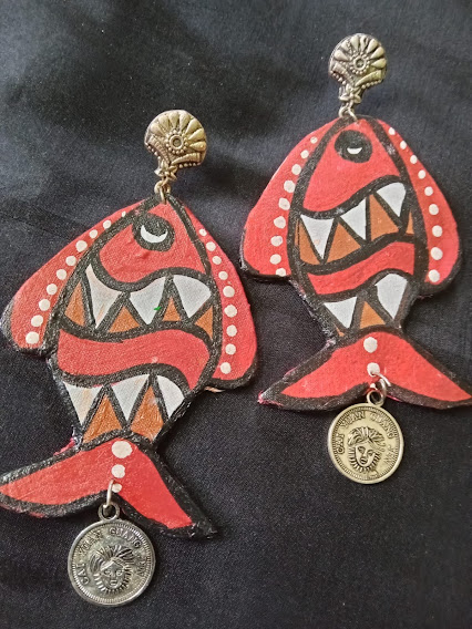 Handpainted Fabric Earrings Set