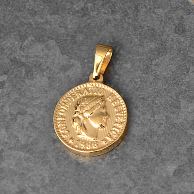 Title 9, Roman Statue Gold Coin Wheat Ear Round Necklace...