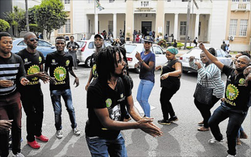 Pasma celebrate in song after their historic win at the University of Fort Hare’s East London campus PICTURE: SIBONGILE NGALWA