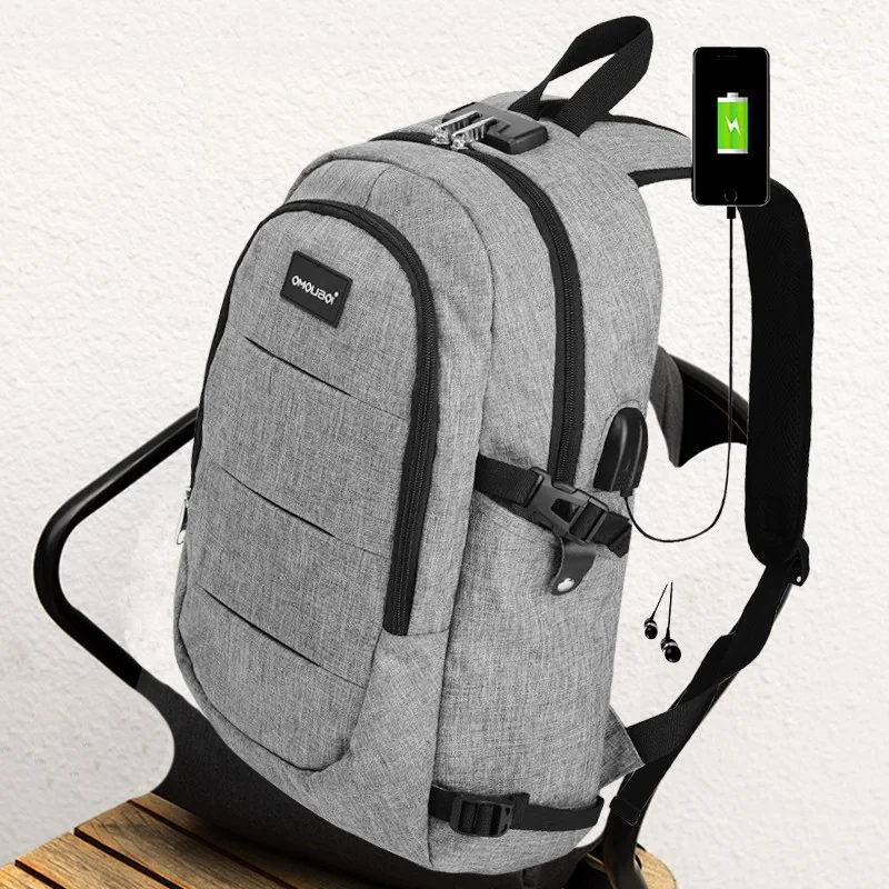 Sac à dos de loisirs multifonctionnel avec interface USB et trou pour écouteurs. Idéal pour les voyages et le quotidien. Chargez vos appareils et écoutez de la musique facilement.