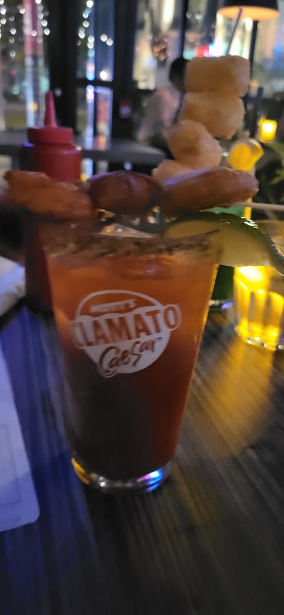 Gf caesar with shrimp, scallop and tater tots