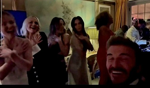 Spice Girls with David Beckham during Victoria Beckham's 50th birtday.