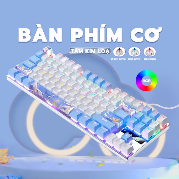 Bàn Phím Cơ Gaming Có Dây Onikuma Zk - 3 Blue Switch 87 Phím Có Đèn Rgb Màu Trắng Xanh/Đen Dành Cho Máy Tính/Laptop