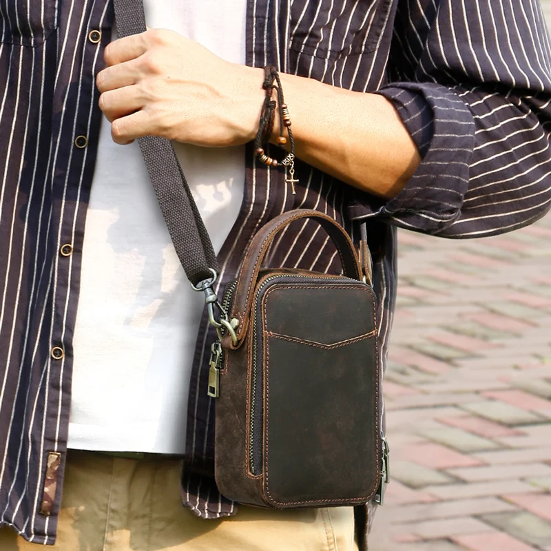 Sac Bandoulière Homme Casual Rétro en Cuir Crazy Horse, Idéal pour le Quotidien, Grand Espace de Rangement, Design Intemporel, Parfait pour le Travail et Voyages