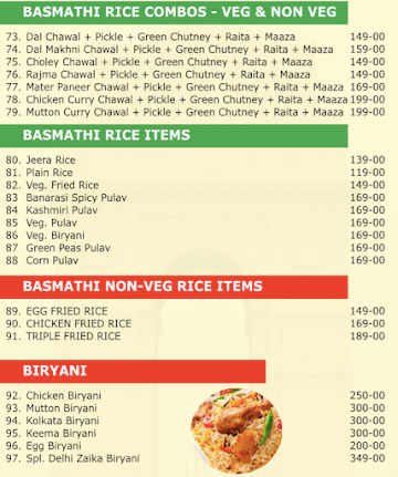 Delhi Zaika menu 