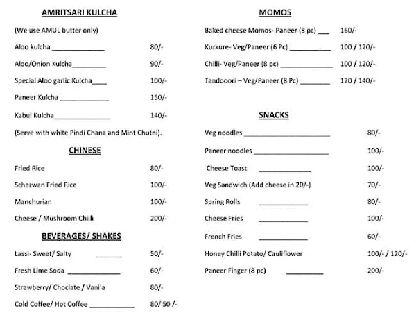 Kabul Express menu 