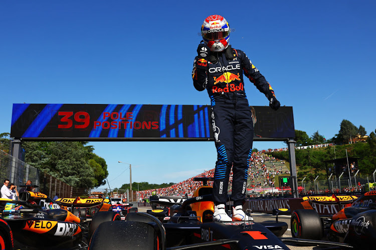 Red Bull's Max Verstappen equalled Ayrton Senna's record of eight successive pole positions when he set the fastest lap in qualifying for the Emilia Romagna Grand Prix at Imola on Saturday.