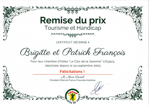 Prix tourisme et handicap le clos de la garenne 17700 puyravault