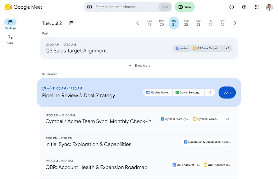 Google Meet homepage