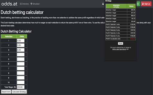 Dutch betting calculator