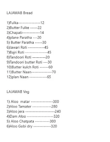 Lajawab Thalis & Biryani menu 