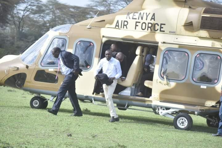 Kapsaret MP arrive at Kenya Kwanza meeting at Naivasha in military chopper on Friday.