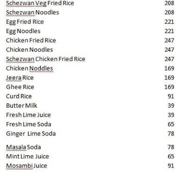 Sai Aruna menu 