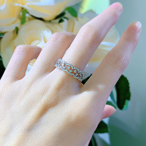 Title 3, Full Diamond Stackable Ring for Women, Lace Des...
