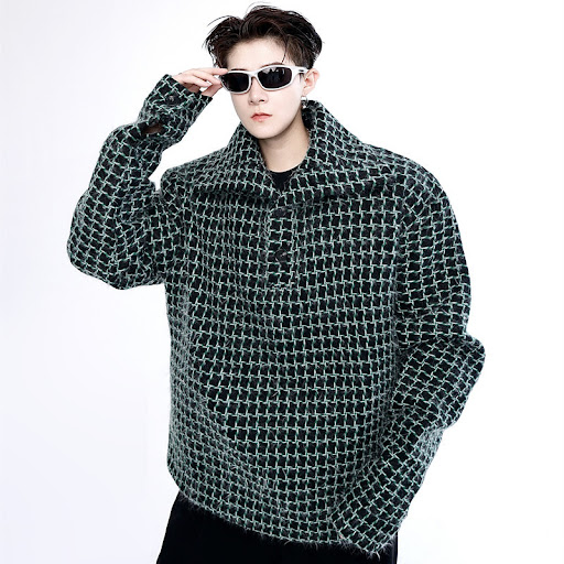 Title 1, Plaid Woolen Cloth Turtleneck Pullover Sweater ...