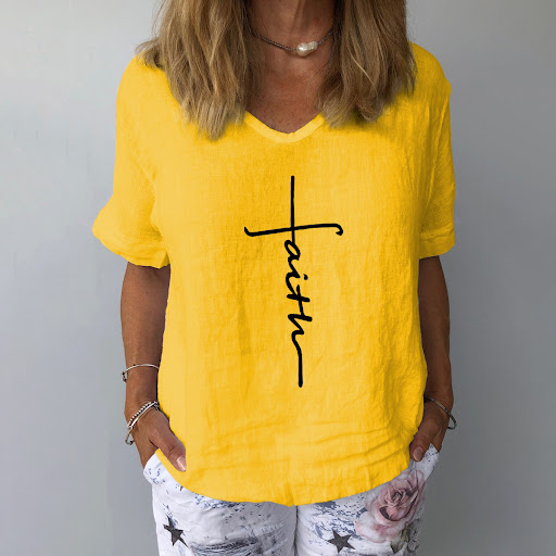 Title 4, Cotton and Linen Loose Casual Printed Top, offe...