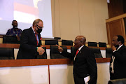 Carl Niehaus greets Jacob Zuma at the Zondo commission on November 17 2020. Zuma and ANC secretary-general Ace Magashule are some of the leaders that have been “humiliated with politically motivated charges”, says Niehaus.