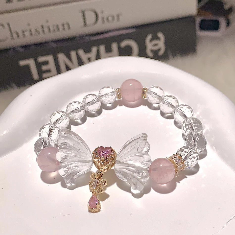 Bracelet en cristal naturel papillon DIY design original de niche personnalisé bracelet en cristal girly.