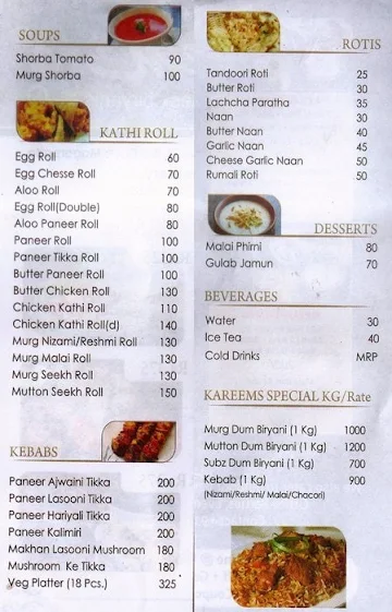 Kareem's menu 