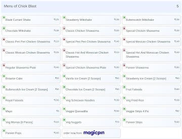 Chick Blast menu 