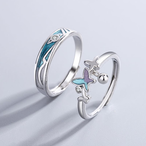 Title 5, Butterfly Couple Ring Pair Simple Valentines D...
