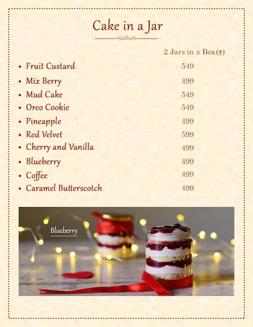 Dee's Bake Studio menu 