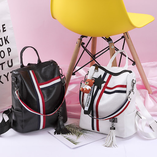 Title 3, White Soft Leather Travel Lady Backpack. Stylis...