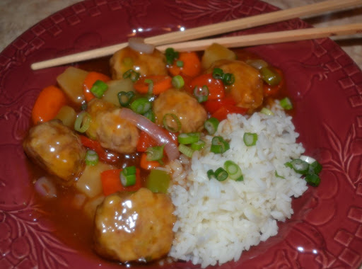 Sweet and Sour Asian meatballs (over rice)