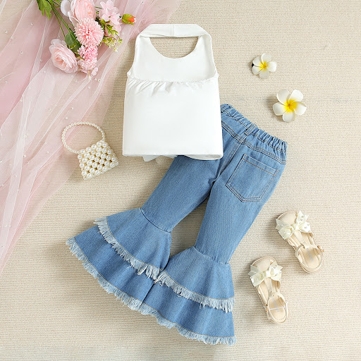 Title 8, Girls Top Denim Flared Pants Set Stylish and C...