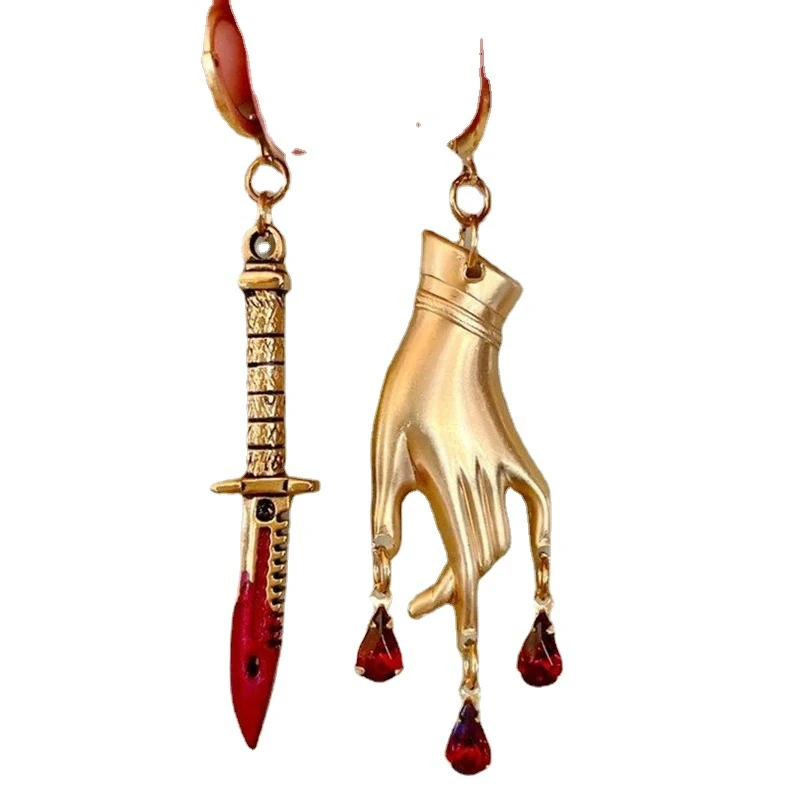 Boucles d'oreilles dague asymétriques dorées femme Bohème