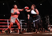 Manaka Ranaka and  Zodwa Wabantu at the  female celebrity boxing exhibition in Emalahleni