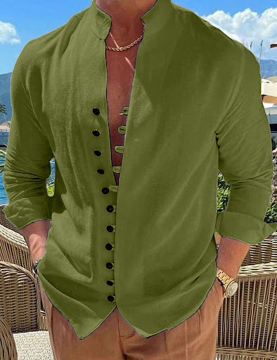 Title 4, Retro Button Design Long-sleeved Shirt Mens Ca...