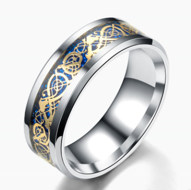 Bague en acier inoxydable européen et américain, titane, motif dragon népalais, argent ou or. Bijou homme, symbole de force et élégance.