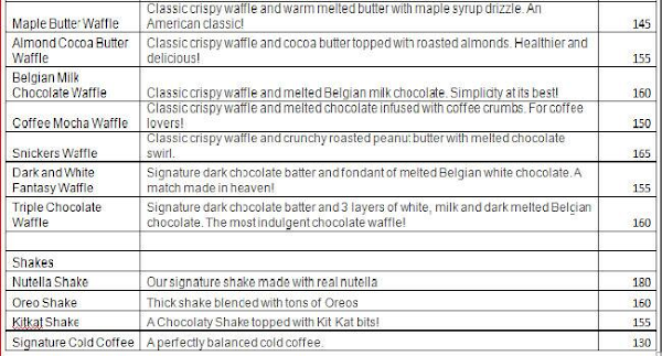 Flavours Of Waffle menu 