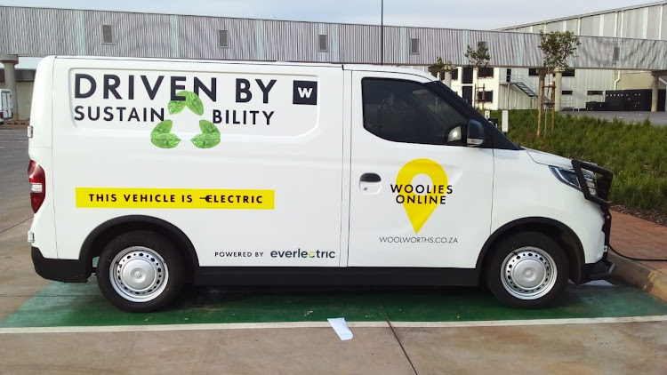 Woolworths uses electric vehicles provided by Ndia Magadagela’s company for grocery deliveries.