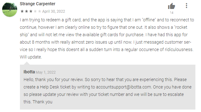 3-star Ibotta reviewer says they're experence technical issues. 