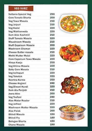 Hotel Sai Tarra Veg menu 