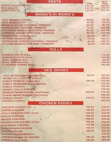 Chinese Corner menu 